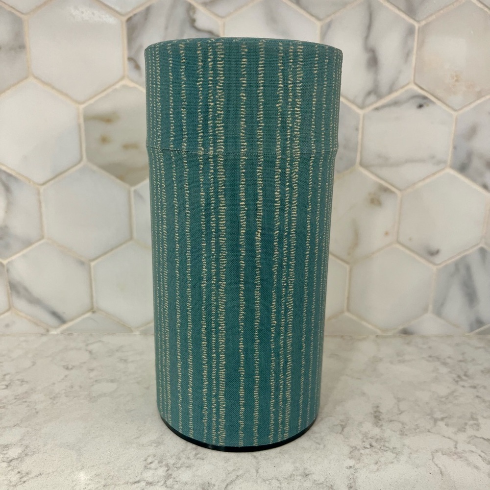 Teavana 6” Metal Tea Tin Canister - Japanese Washi Striped Fabric Design